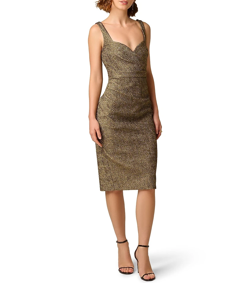 Aidan Mattox Stretch Jacquard Sweetheart Neck Sleeveless Midi Sheath Dress