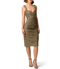Aidan Mattox Stretch Jacquard Sweetheart Neck Sleeveless Midi Sheath Dress
