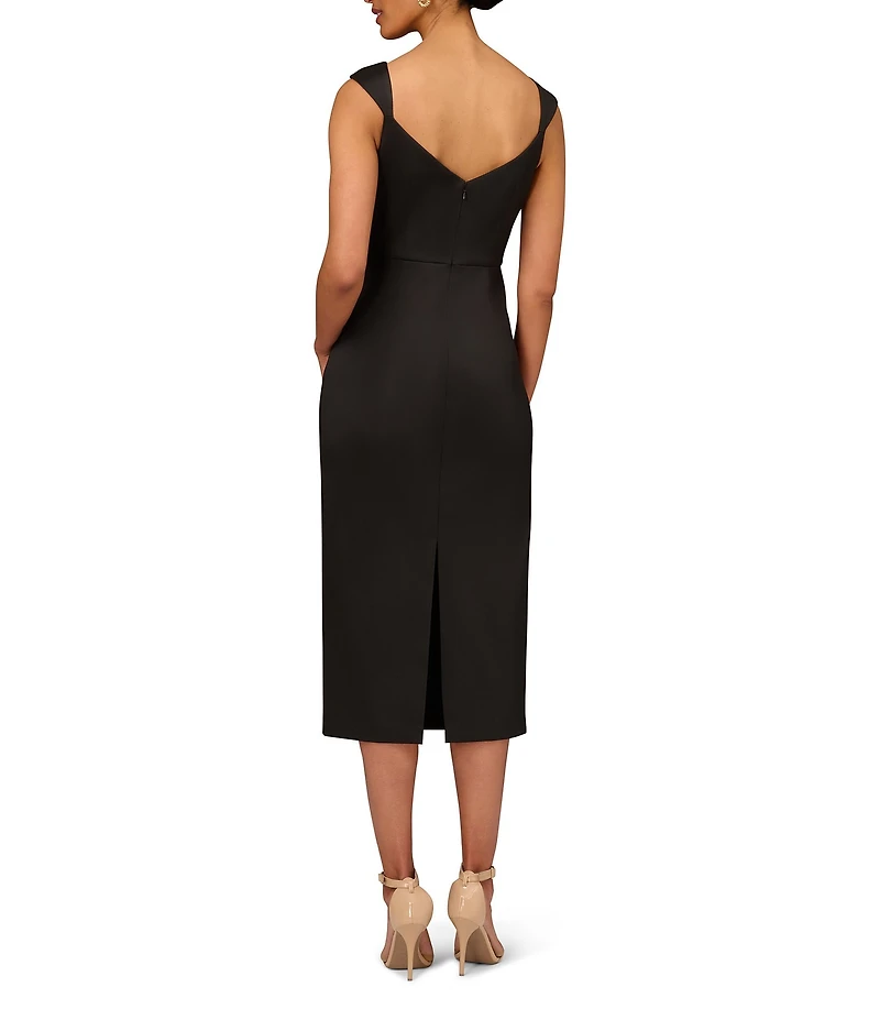 Aidan Mattox Stretch Mikado Boat Neck Sleeveless Sheath Gown