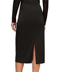 Aidan Mattox Stretch Mikado Illusion Crew Neck Long Sleeve Sheath Midi Dress