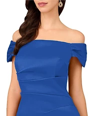 Aidan Mattox Stretch Mikado Off the Shoulder Short Sleeve Midi Dress