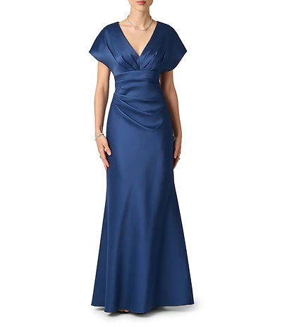Aidan Mattox Stretch Mikado Plunging V-Neck Dolman Sleeve Gown