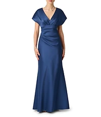 Aidan Mattox Stretch Mikado Plunging V-Neck Dolman Sleeve Gown