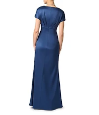 Aidan Mattox Stretch Mikado Plunging V-Neck Dolman Sleeve Gown