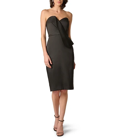Aidan Mattox Stretch Mikado Sleeveless Draped Bodice Sheath Midi Dress