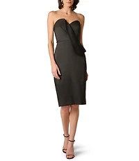 Aidan Mattox Stretch Mikado Sleeveless Draped Bodice Sheath Midi Dress