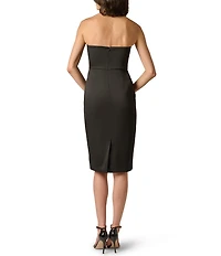 Aidan Mattox Stretch Mikado Sleeveless Draped Bodice Sheath Midi Dress