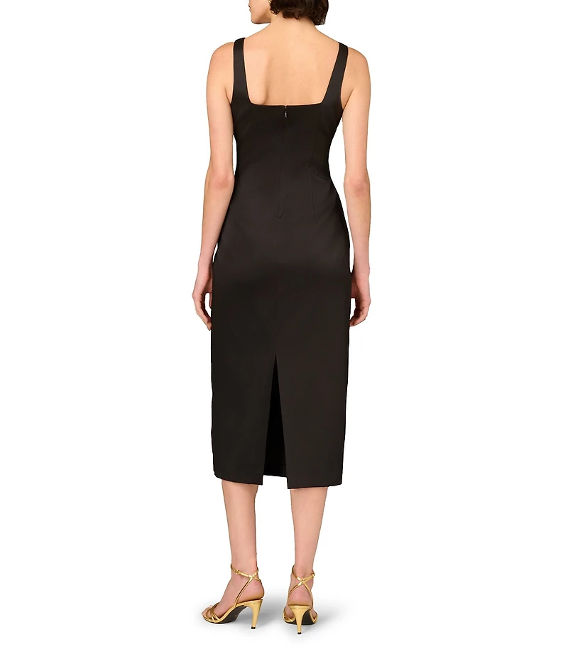 Aidan Mattox Stretch Mikado Square Neck Sheath Midi Dress