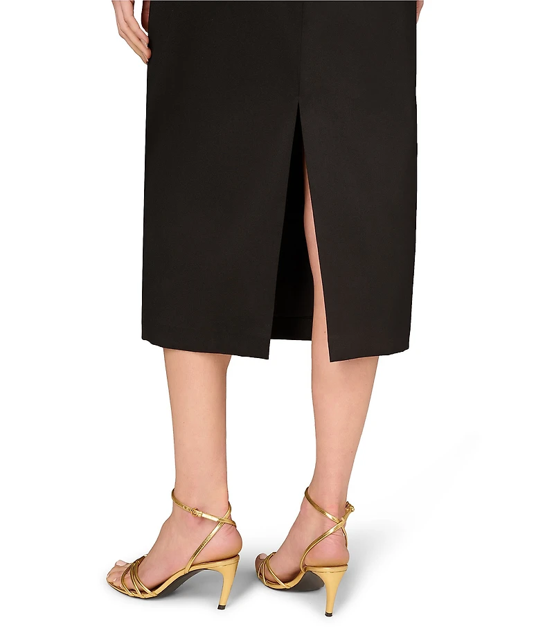 Aidan Mattox Stretch Mikado Square Neck Sheath Midi Dress