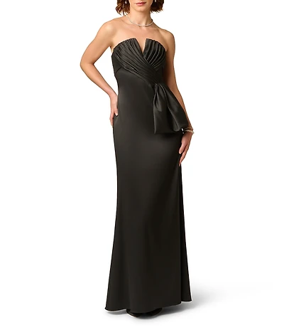 Aidan Mattox Stretch Mikado V-Neck Strapless Pleated Bodice Gown