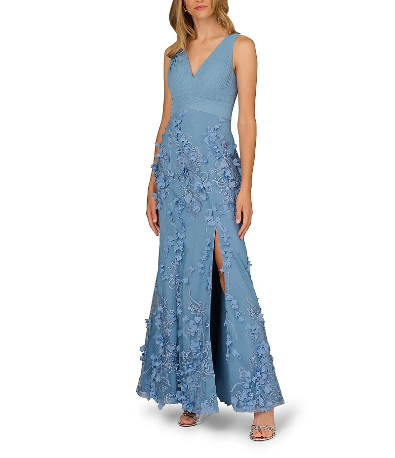 Aidan Mattox V-Neck Sleeveless Front Slit Gown