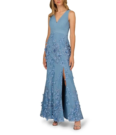 Aidan Mattox V-Neck Sleeveless Front Slit Gown