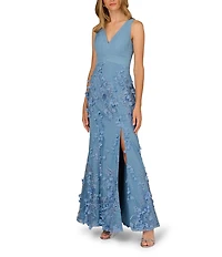 Aidan Mattox V-Neck Sleeveless Front Slit Gown
