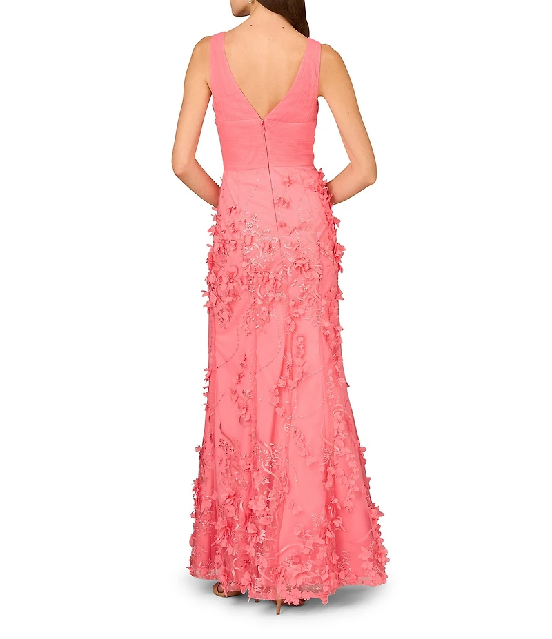 Aidan Mattox V-Neck Sleeveless Front Slit Gown