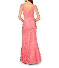 Aidan Mattox V-Neck Sleeveless Front Slit Gown