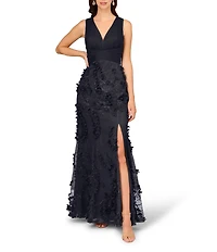 Aidan Mattox V-Neck Sleeveless Front Slit Gown