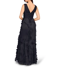 Aidan Mattox V-Neck Sleeveless Front Slit Gown