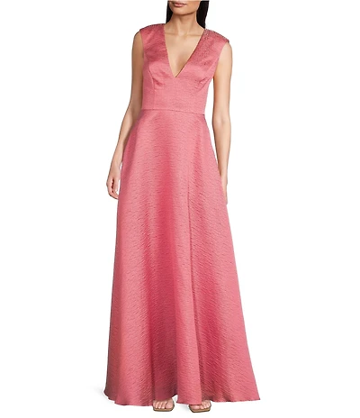 Aidan Mattox V-Neck Sleeveless Jacquard Ballgown