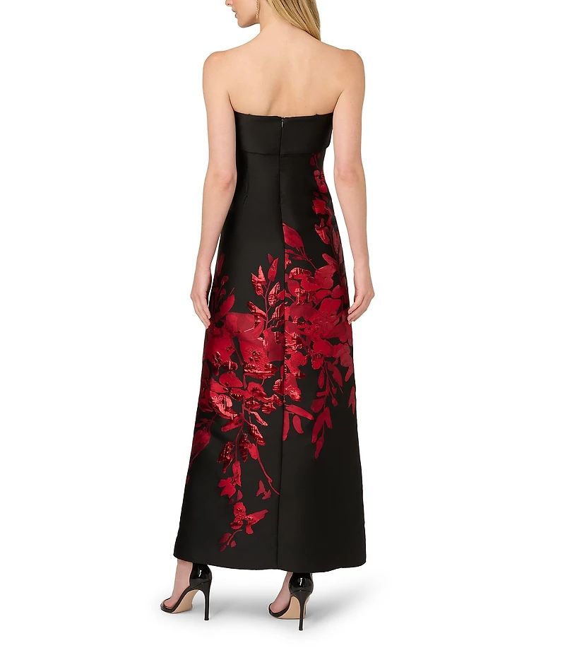 Aidan Mattox Woven Floral Motif Jacquard Strapless Sheath Midi Dress
