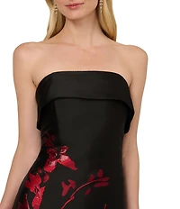 Aidan Mattox Woven Floral Motif Jacquard Strapless Sheath Midi Dress