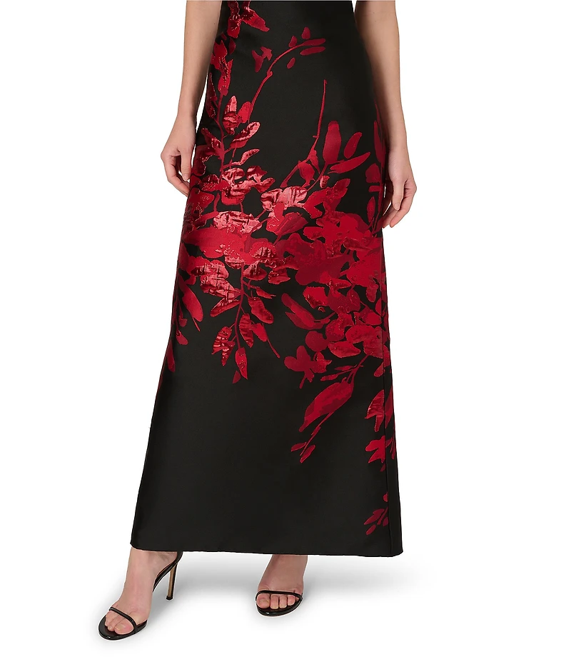 Aidan Mattox Woven Floral Motif Jacquard Strapless Sheath Midi Dress