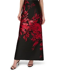 Aidan Mattox Woven Floral Motif Jacquard Strapless Sheath Midi Dress
