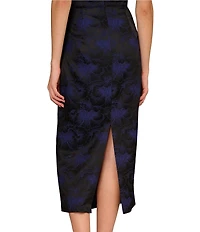 Aidan Mattox Woven Jacquard Off The Shoulder Neck Cap Sleeve Pleated Midi Sheath Dress