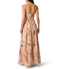 Aidan Mattox Woven Jacquard Pleated Bodice A Line Sleeveless Long Dress