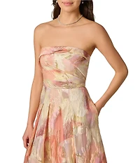 Aidan Mattox Woven Jacquard Pleated Bodice A Line Sleeveless Long Dress