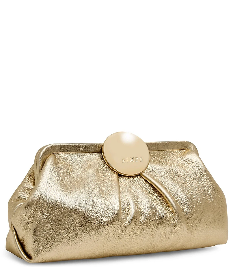 AIMEE Full Circle Frame Crinkle Leather Clutch Bag