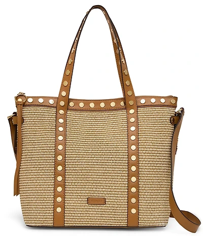 AIMEE Jagger Raffia Studded Tote Bag