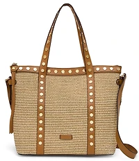 AIMEE Jagger Raffia Studded Tote Bag
