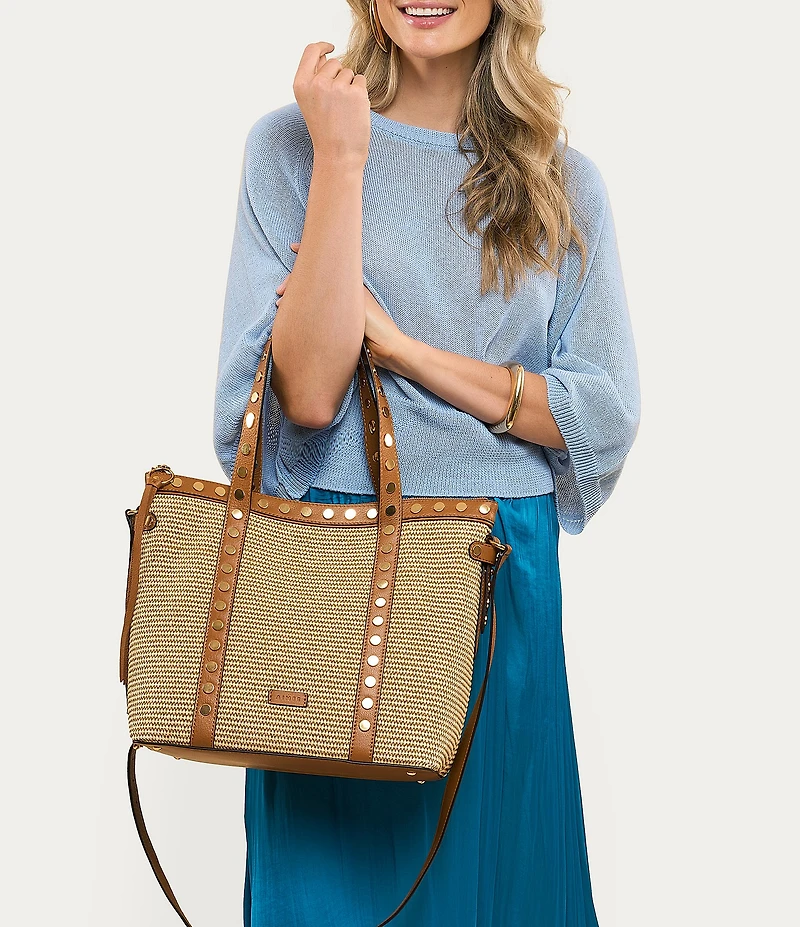 AIMEE Jagger Raffia Studded Tote Bag