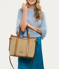 AIMEE Jagger Raffia Studded Tote Bag