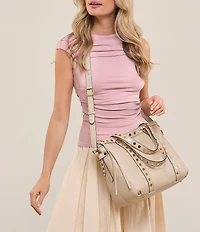 AIMEE Jagger Studded Leather Crossbody Tote Bag