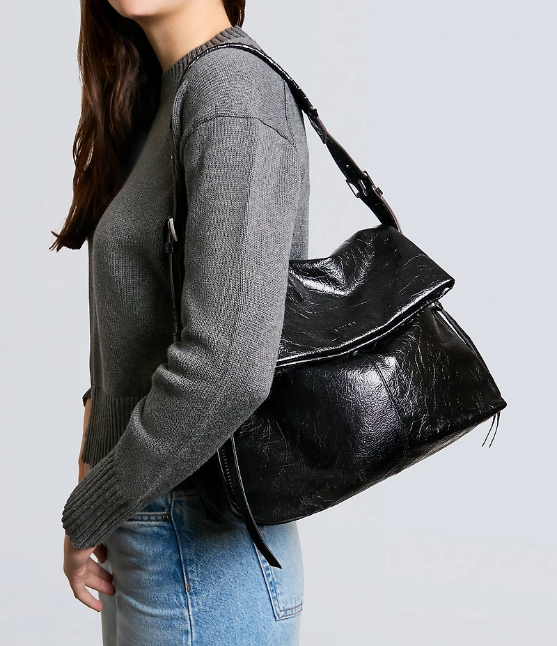AIMEE Bali Crinkle Leather Slouchy Hobo Shoulder Bag