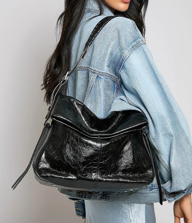 AIMEE Bali Crinkle Leather Slouchy Hobo Shoulder Bag