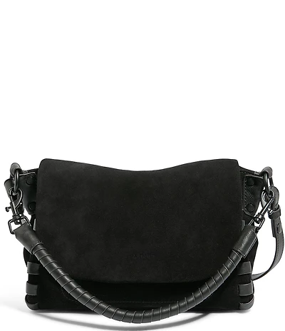 AIMEE Zen Suede Woven Leather Trim Shoulder Bag