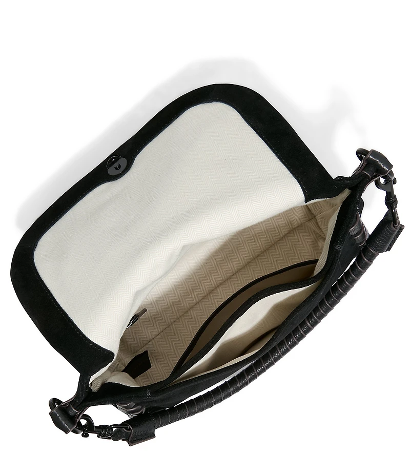 AIMEE Zen Suede Woven Leather Trim Shoulder Bag