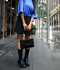 AIMEE Zen Suede Woven Leather Trim Shoulder Bag