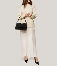 AIMEE Zen Suede Woven Leather Trim Shoulder Bag