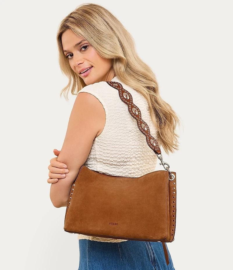 AIMEE Roma Suede Double Entry Crossbody Shoulder Bag