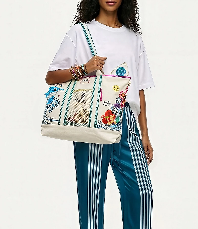 AIMEE Wonder Embroidered Convertible Canvas Tote Bag