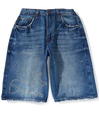 AKOO Beckon 8.5#double; Inseam Rhinestone Denim Shorts