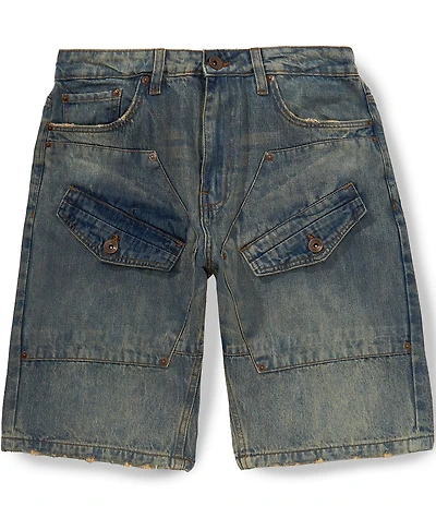 AKOO Marvin Multi Pocket Riveted Denim Shorts