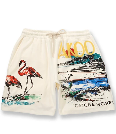 AKOO Money Up Adjustable Elastic Waist 8#double; Inseam Shorts