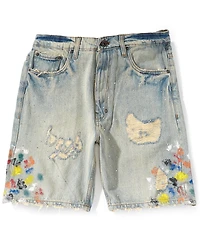 AKOO Mosaic 8.5#double; Inseam Rhinestone Paint Splatter Distressed Denim Shorts