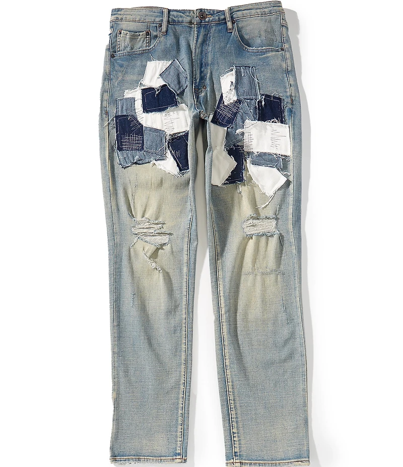 AKOO Nobel Slim-Fit Patchwork Jeans