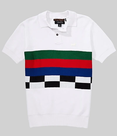 AKOO Olympia Jacquard Stripe Short Sleeve Sweater Polo Shirt