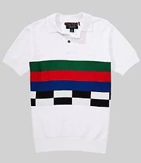 AKOO Olympia Jacquard Stripe Short Sleeve Sweater Polo Shirt